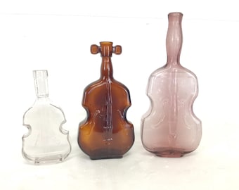 Collectible Vintage Glass Violin-shaped Bottles set of 3