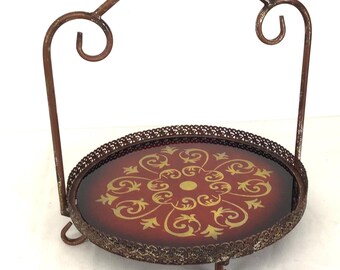 Vintage Red and Gold Footed Serving Tray