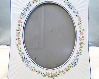 Fine Porcelain Floral Picture Frame - Hand -Painted Oval Photo Frame