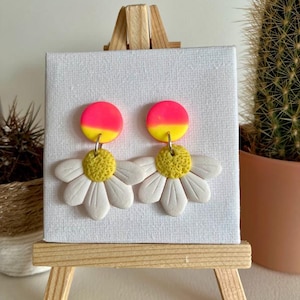 Handgemachte Fimo Ohrringe Blumen Neon Edelstahl Leicht