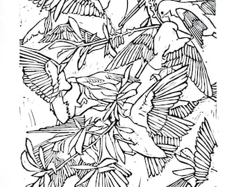Swallows - Linocut Print