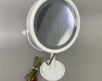 Vintage beleuchteter Schminkspiegel Rund Weiß Stecker In 5x plus Vergrößerung