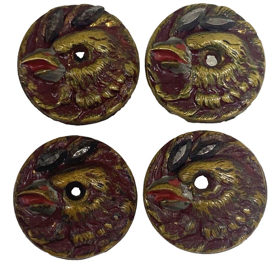 Poultry Buttons Vintage Brass Figural Rooster Chicken Head Hand Painted Shank Buttons ...