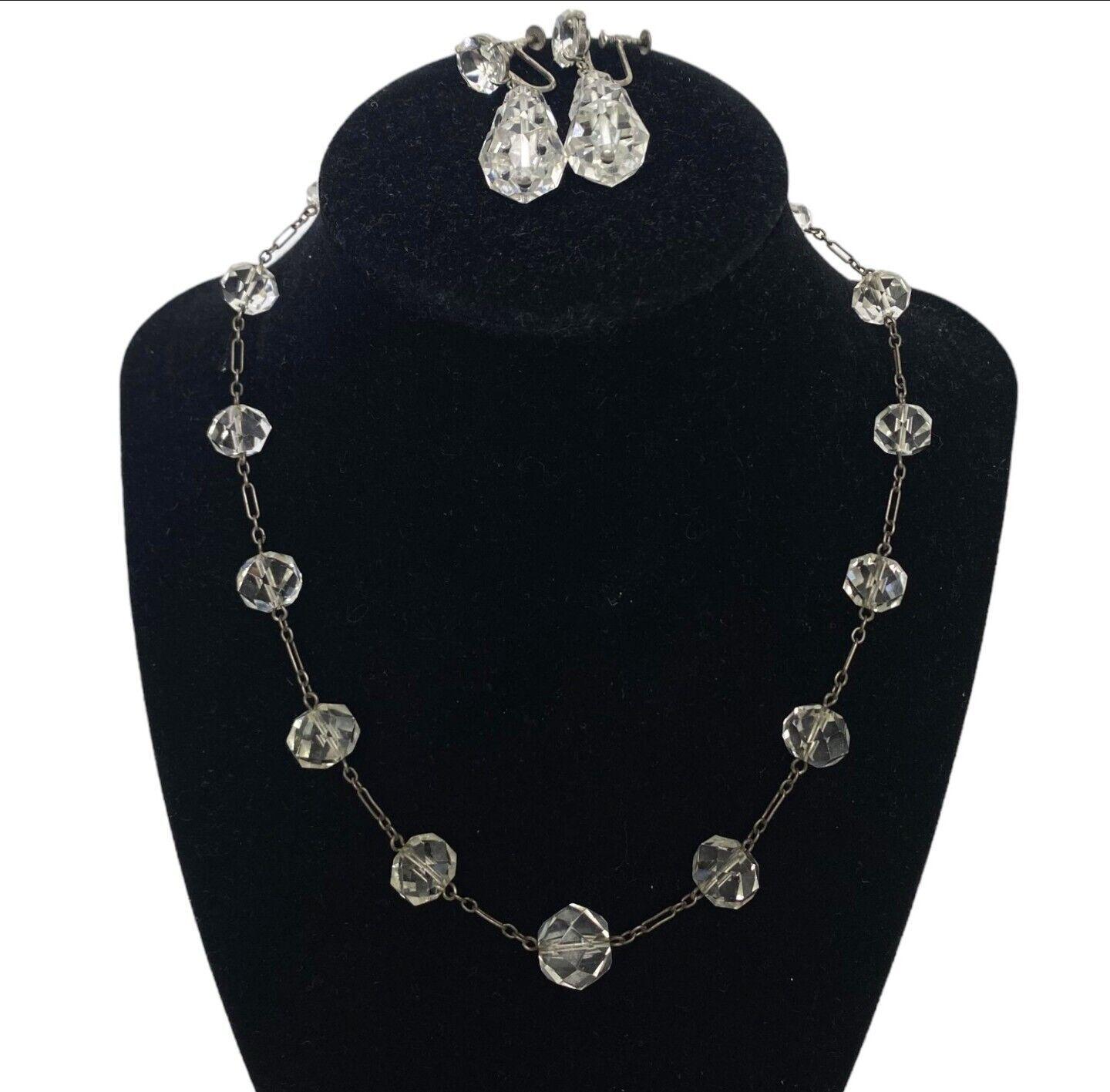 Faceted Graduated Crystal Bead Silver Chain Vintage Art Deco Necklace…
