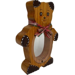 Teddy Bear Piggy Bank Wooden Handmade Nursery Décor Coin Bank Vintage Kids Room