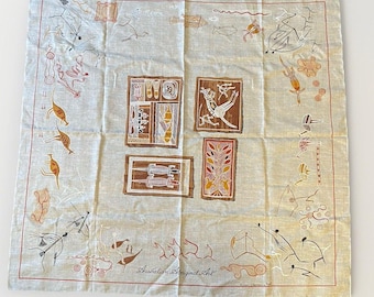 Mantel rústico vintage de lino con estampado de arte aborigen australiano, 48x51 cm.