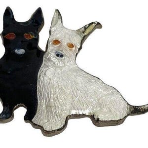 Vintage Enamel Brooch: Scottish Terrier & Westie Dog Pin