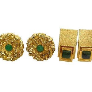 Vintage Modernist Contemporary Vanguard and Swank  Gold Tone Jade Cufflinks Lot