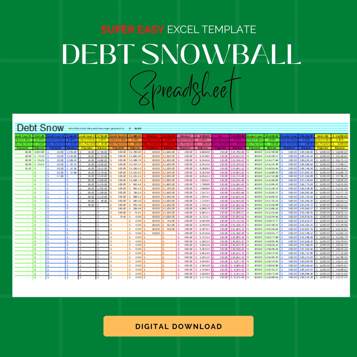 EASY Debt Snowball Excel Spreadsheet Debt Payoff Tracker Excel Debt