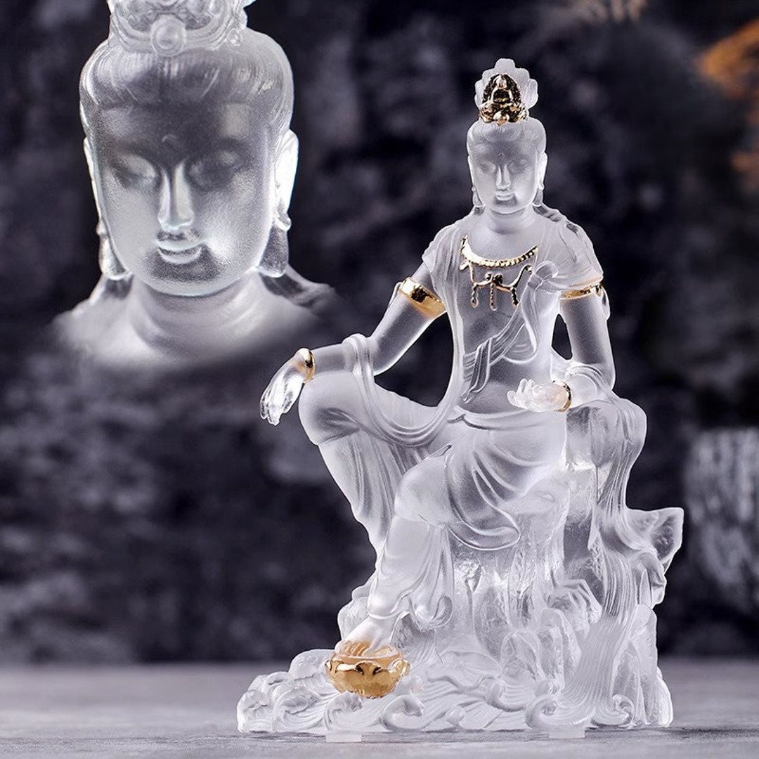 Exquisite Crystal Guanyin Buddha Statue Handcrafted Zen Home Etsy
