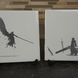 Laser Engraved Coasters / 4 x 4 Laser Art / Sephiroth vs Cloud FFVII