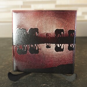 Laser gegraveerde onderzetters / 4 x 4 Laser Art / Elephant Sunset