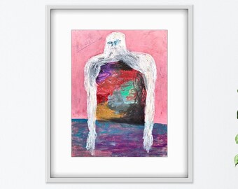 Small original painting, 9 x 12 in.,folk art wall hanging decor, affordable unique art &quot;MR.SMITH S1&quot;