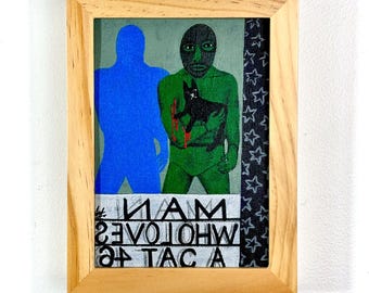 original painting, outsider art brut, contemporary modern art, folk drawing, weird portrait, small acrylic painting, folk hanging decor