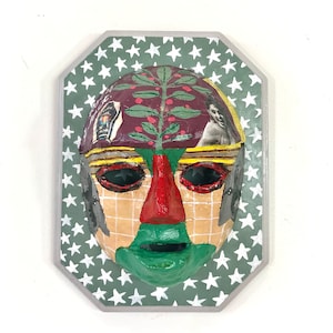 Original art objects, wall art decor, handmade craft, one of a kind art, outsider art brut, ancient face mask art sculpture, interior decor