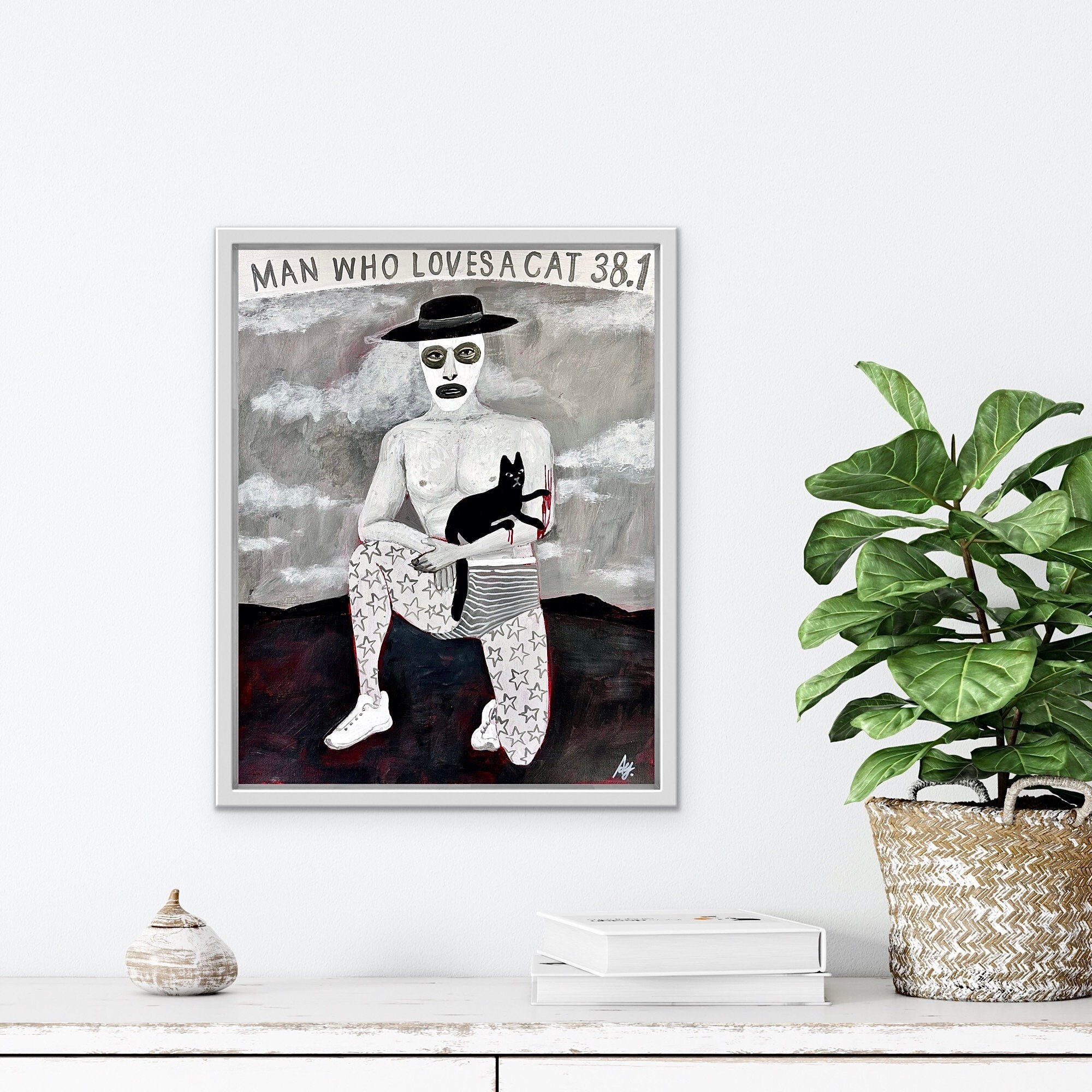 Small original painting, outsider art brut, 11 x 14 in, contemporary modern, folk drawing, portrait, unique drawing, home wall hanging decor