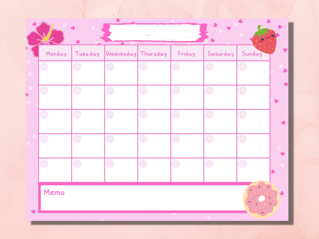 Open Printable Calendar / Cute Digital Calendar / Open Pink Calendar Etsy