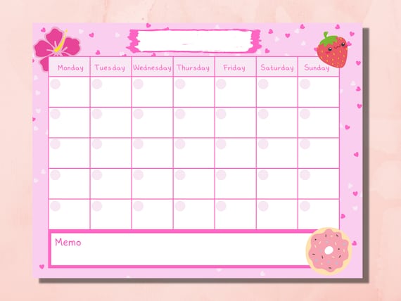 Open Printable Calendar / Cute Digital Calendar / Open Pink | Etsy