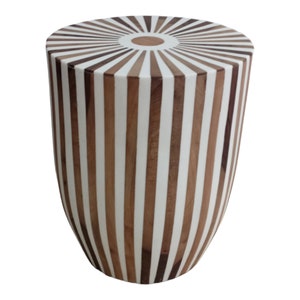 Amazing Round Table, Unique Wooden Piece of Art Coffee End Table, Brown & White Wood Stripped Table, Side Table, Add Charm to Your Room