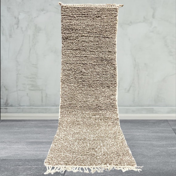 Handmade Moroccan Wool Runner Rug: Neutral Berber Carpet