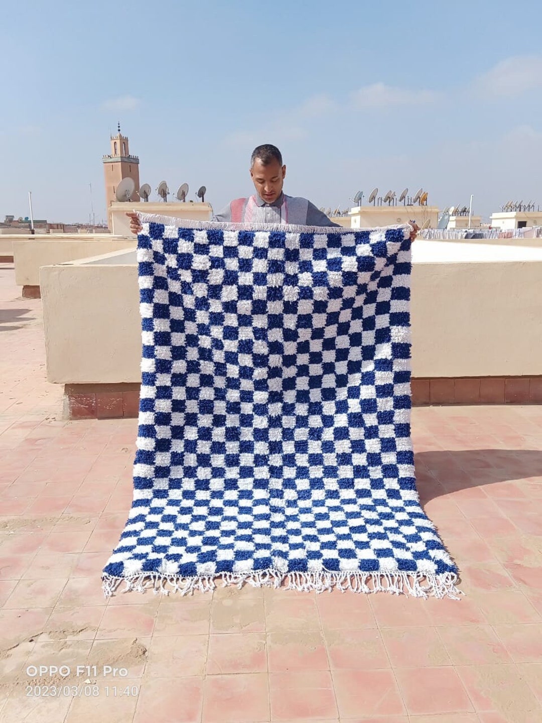 Large Check Blue Rug Large Blue and White Checkered Rug, Moroccan Checkered Rug, Checker ...