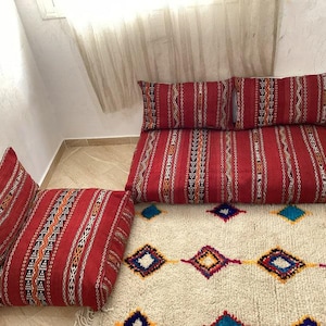 Moroccan Red Floor Sofa Set with Cushions - Floor Seating Unstuffed - Floor Couch