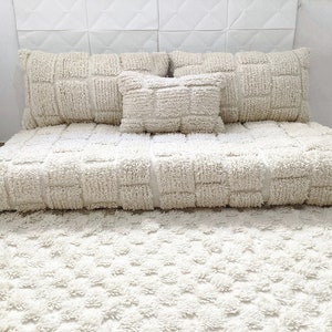 White Sofa Couch, Moroccan Floor Sofa (5Ft/70cm/15cm)+ Cushions, Moroccan Floor Seat Unstuffed compatible with CustomFoamCushion foam store.