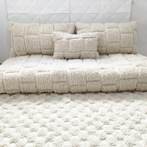 Moroccan Floor couch, 3-4-5-6-7 Ft/70cm/15cm)+ Cushions, Custom Floor Sofa Unstuffed compatible with CustomFoamCushion foam store.