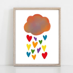 Pride Cloud With Hearts, Digital Art Print, LGBTQ+ Class Art, Printable Illustration, Classroom Wall Decor, School Poster, Queer Kids