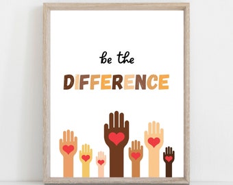 Be the difference diversity wall art, DIGITAL ART PRINT, kids wall print, Inclusive art, Teacher gift, Equality art print, classroom decor