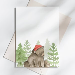 Carte de voeux imprimable ours, carte téléchargeable, carte de fête des pères vierge, carte d'animaux des bois, aquarelle carte ours, carte d'anniversaire, forêt