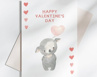 Printable Happy Valentine's Day Card, DOWNLOADABLE CARD, Koala Greeting Card, Tropical Animal Card, Blank Valentine's Day Card, Heart Card