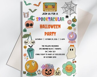 Halloween Party Invitation, Halloween Party Invite, Editable Invitation, Spooktacular Halloween Party, Editable Canva Template, Digital