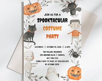 Halloween Costume Party Invitation, White Halloween Costume Invite, Spooky Costume Party for Adults, Halloween Party Editable Prints