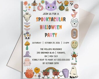 Editable Halloween Party Invitation, Halloween Party Invite, Canva Template, Spooky Halloween Party Invite, Canva Template, Printable Invite