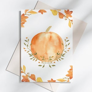 Printable Fall Pumpkin Greeting Card, DIGITAL DOWNLOAD, Halloween Card, Blank Greeting Card, Autumn Card, Fall Leaves Wreath, Teacher Gift image 1