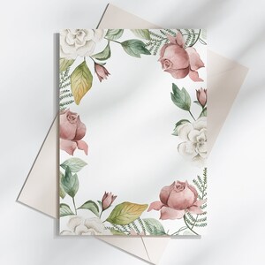 Carte de voeux botanique imprimable, TÉLÉCHARGEMENT NUMÉRIQUE, Carte de voeux florale, Art floral aquarelle, Carte d'anniversaire, Carte rose et feuille