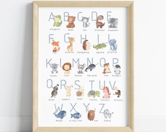 Tier Alphabet Poster druckbare Wand Kunst ABC Poster, Alphabet Druck, Kinder Wandkunst, Jungen Kinderzimmer Dekor, Spielzimmer Wandkunst, Digitaldruck
