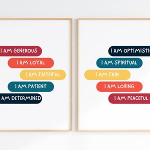 Affirmations for Kids, Rainbow Affirmations Print, Inspirational Nursery Decor, Printable Wall Art, I am Loved Set of 2, Digital Download