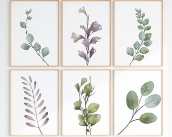 Wall Art Decor, Greenery, Watercolor, Farmhouse Decor, Set of 6 Prints, Home Decor, Botanical, Plant Print, Eucalyptus Print, Printable Art
