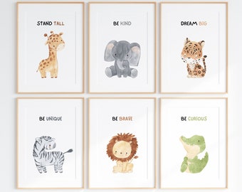 Safari Nursery Prints, Set of 6 Prints, Nursery Wall Art, Nursery Decor, Baby Animal Prints for Nursery, Baby Animal Prints,Dream Big Poster