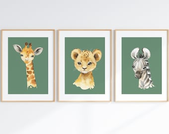 Boho Nursery Wall Art Prints, Safari Nursery Prints, Boho Nursery Wall Art, Green Nursery Prints, Nursery Prints, Set of 3, Nursery Decor