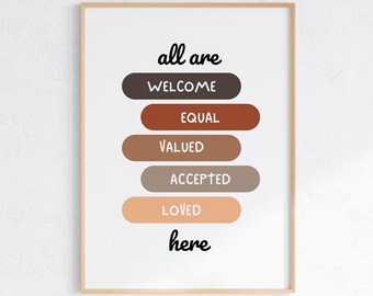All Are Welcome Here, Kids Posters, Diversity Print, Classroom Print, Elementary Class Decor, Digital Download, Kindness Print, Equality Art