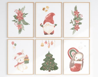 Impresión de pared de Navidad, Set of 6, Arte de pared de Navidad, HoHoHo Print, Linda decoración navideña, Impresión de Navidad Niños, Arte de Navidad imprimible
