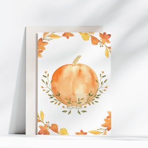 Printable Fall Pumpkin Greeting Card, DIGITAL DOWNLOAD, Halloween Card, Blank Greeting Card, Autumn Card, Fall Leaves Wreath, Teacher Gift image 2