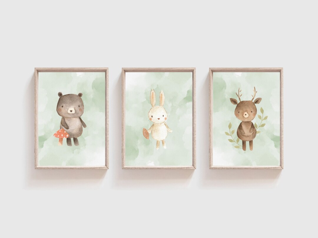 Woodland Nursery Set of 3 Wall Decor, DIGITAL ART PRINT, Kids Room Wall ...