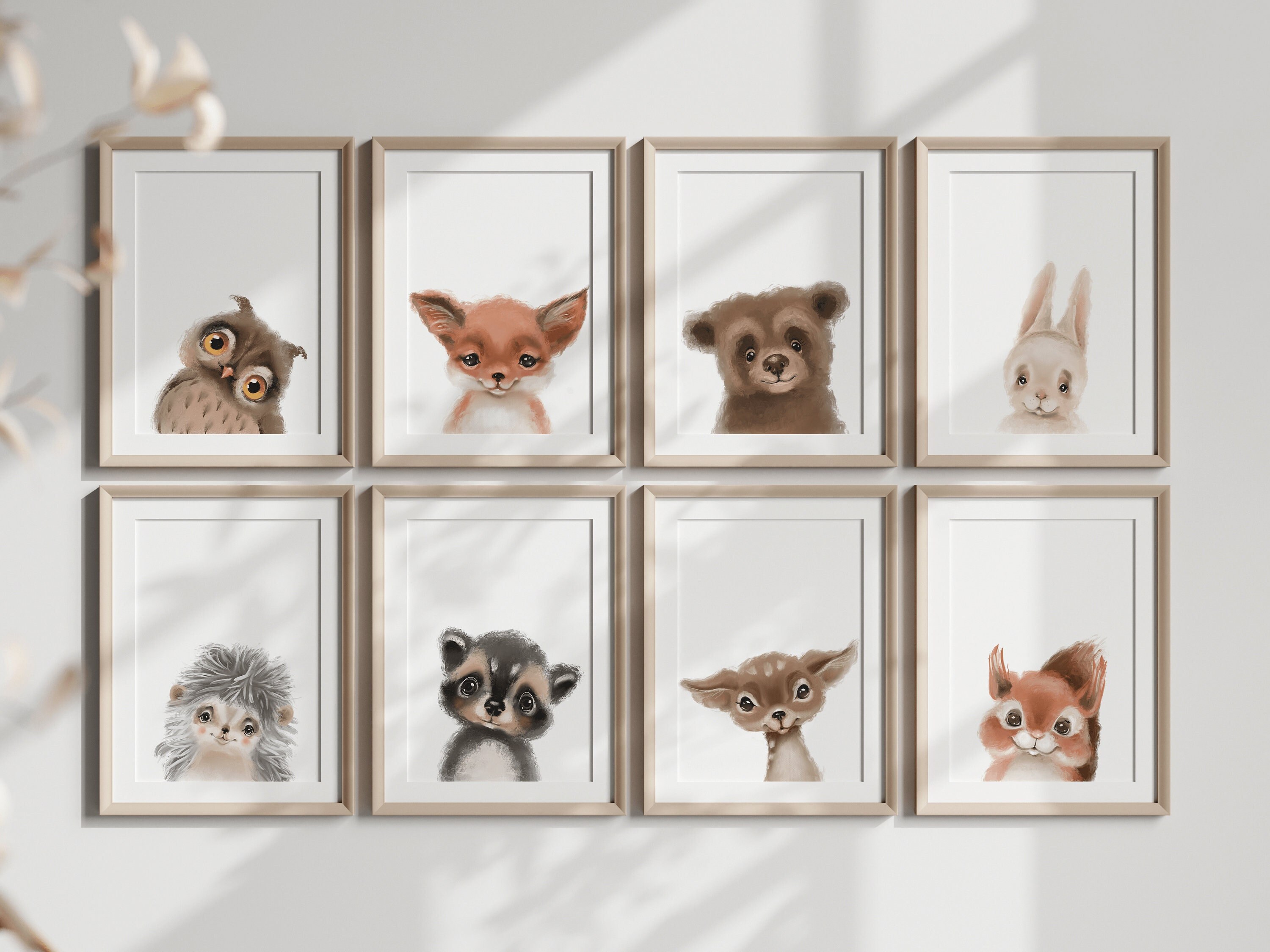 Woodland Nursery Prints Set of 8, Woodland Animal Prints, Nursery ...