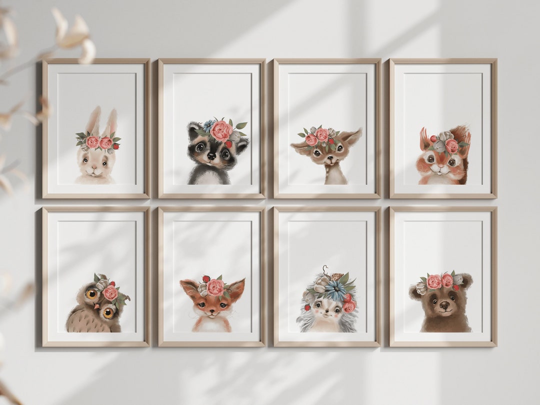 Woodland Nursery Prints, Animals With Flower Crown, Set of 8 Prints ...