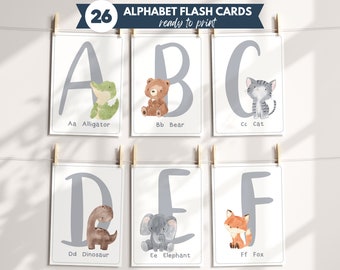 Animal ABC Cards Printable, Homeschool Printables Preschool Nursery Wall Art Alphabet, Classroom Letter ABCs Flashcards, Pre K Flash Card