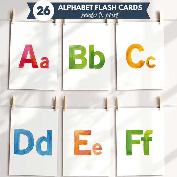 ABC Flash Cards, A-Z Cards, Kids Rainbow Colors Alphabet, Educational Cards, Learn ABCs, Alphabet Flashcards, Digital Download, Printable